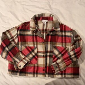 For The Republic Red Black Tan Cream Plaid Jacket